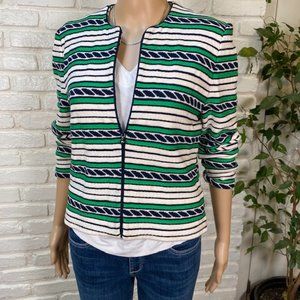 Vintage Luxury Brand ST JOHN Kelly Green & Navy Striped Wool Jacket Sz 6